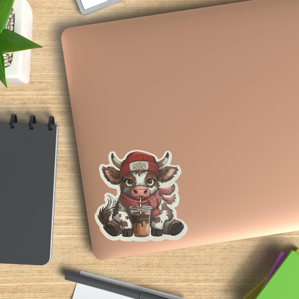 Coffee Addict Highland Cow Vinyl Sticker 